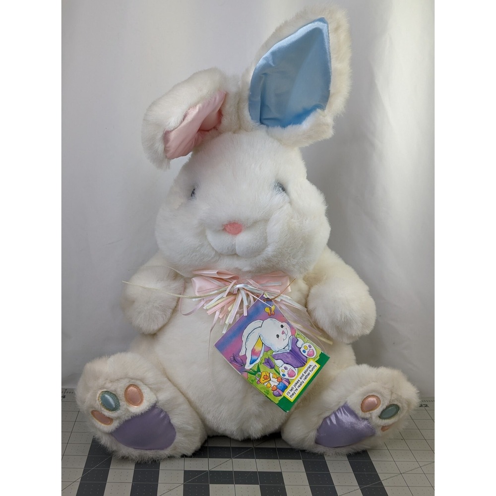 White Rabbit Plush Pastel Satin Ears Paws 19 Inch Tb Trading Co Stuffed Animal